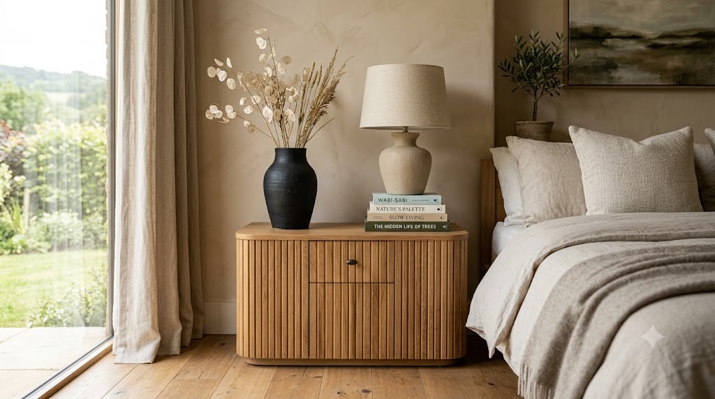 Fluted Oak Bedside Tables